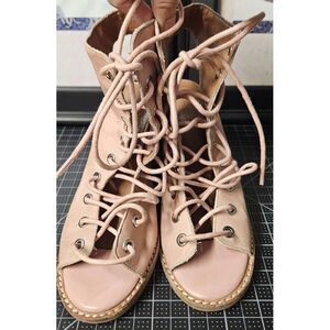Free People Jeffrey Campbell pink‎ leather lace up Minimalist caged block US 6